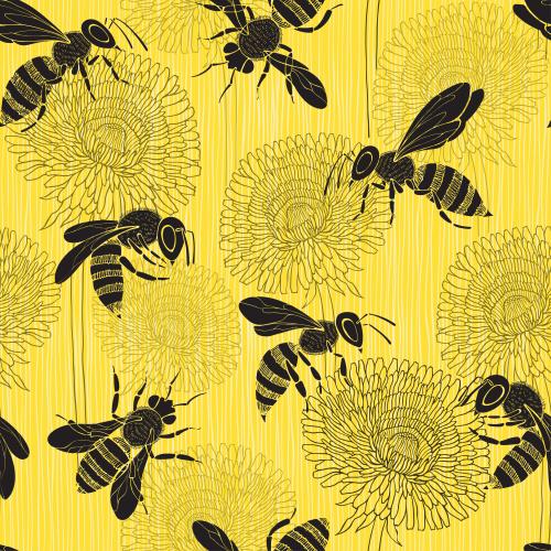 Vektor bienen und Kuckucksblumen auf gelbem gestreift