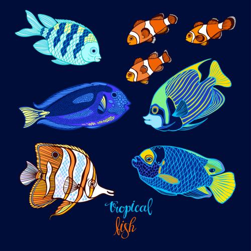Vektor bunte exotische Fische auf blauem